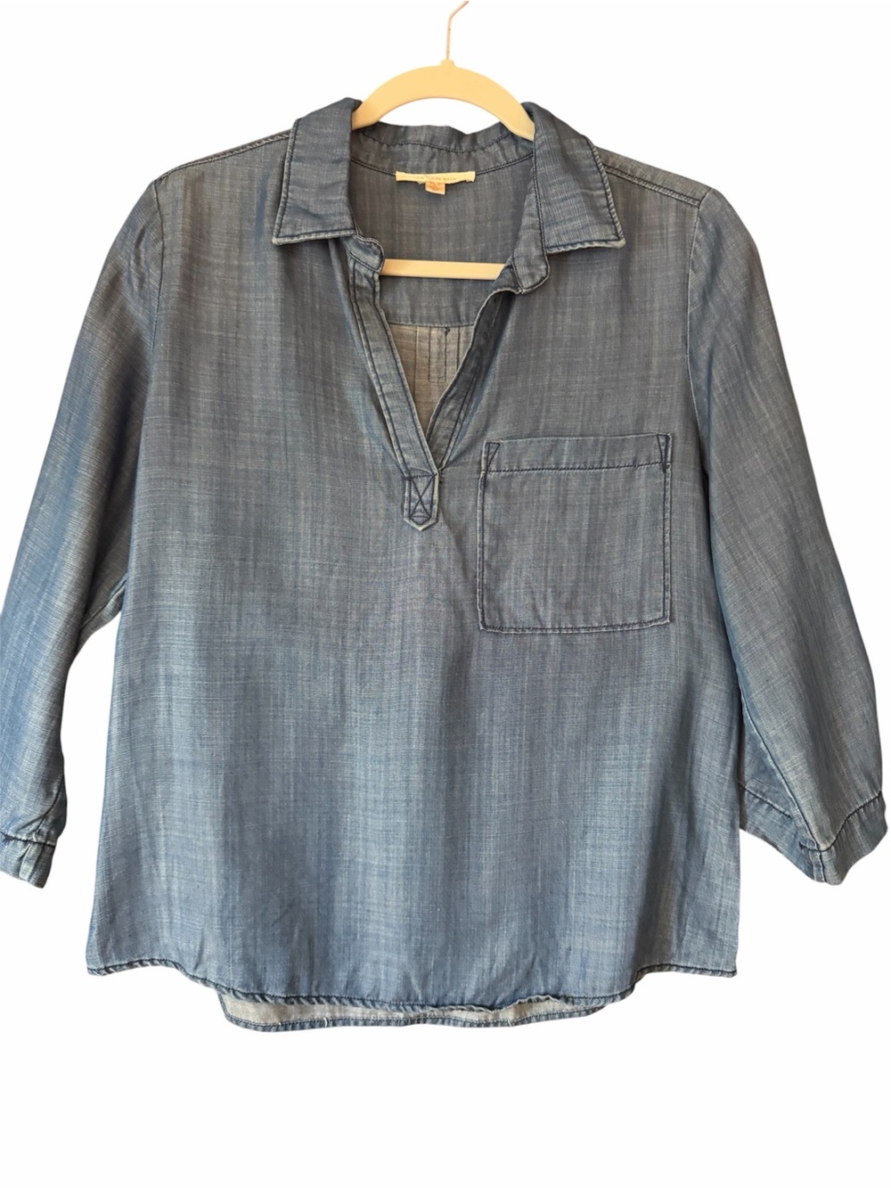 Skies Are Blue Allison Chambray Washed Indigo Popover Top